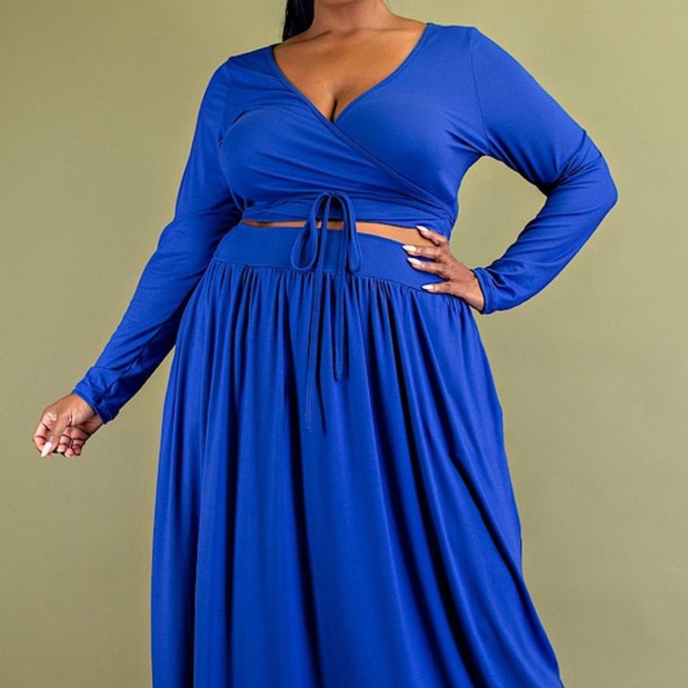 Long Sleeve Wrap Top and Maxi Skirt 2-PC Set